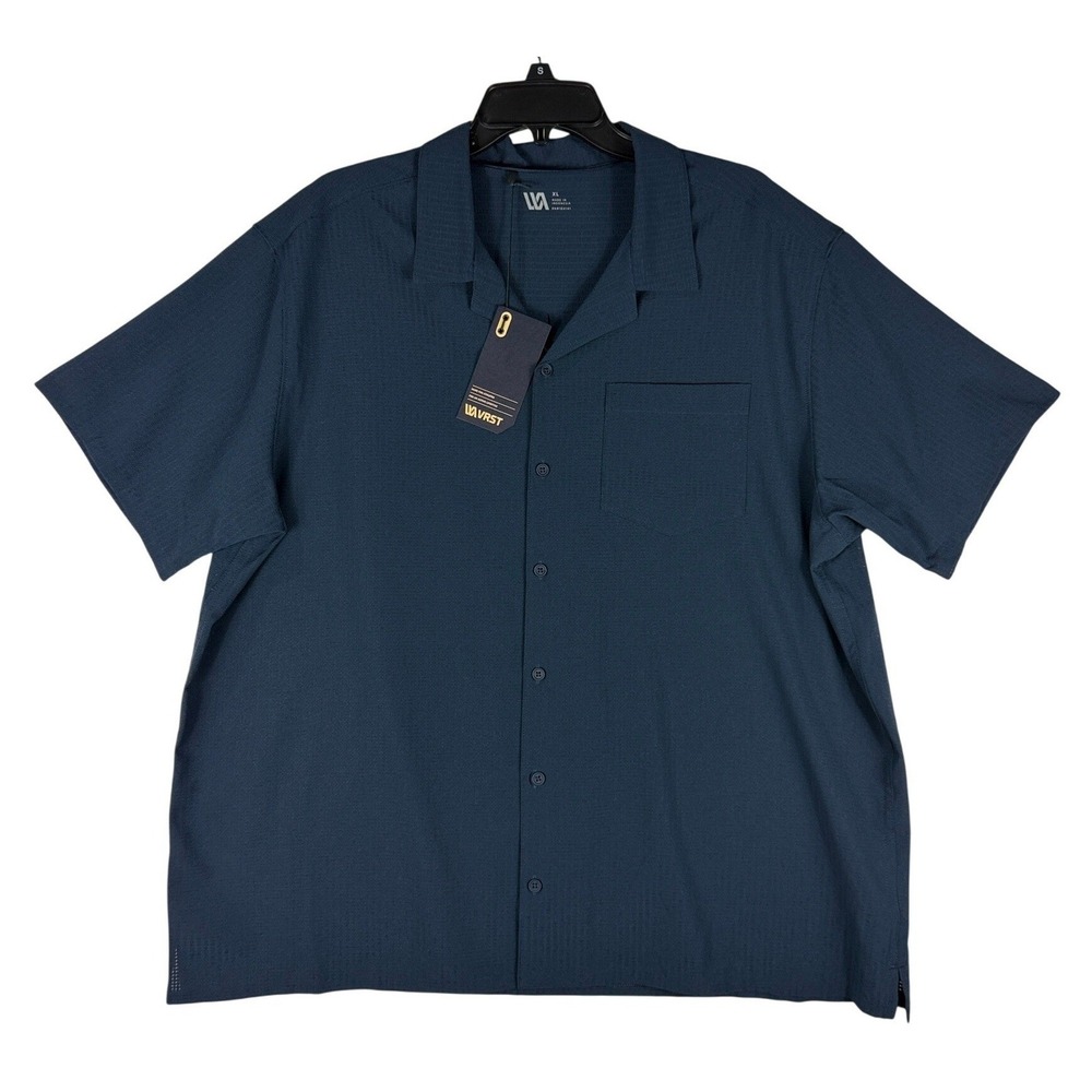 VRST Men XL Resort Short Sleeve Shirt Darker‎ Ardosia Slate Blue Textured NWT